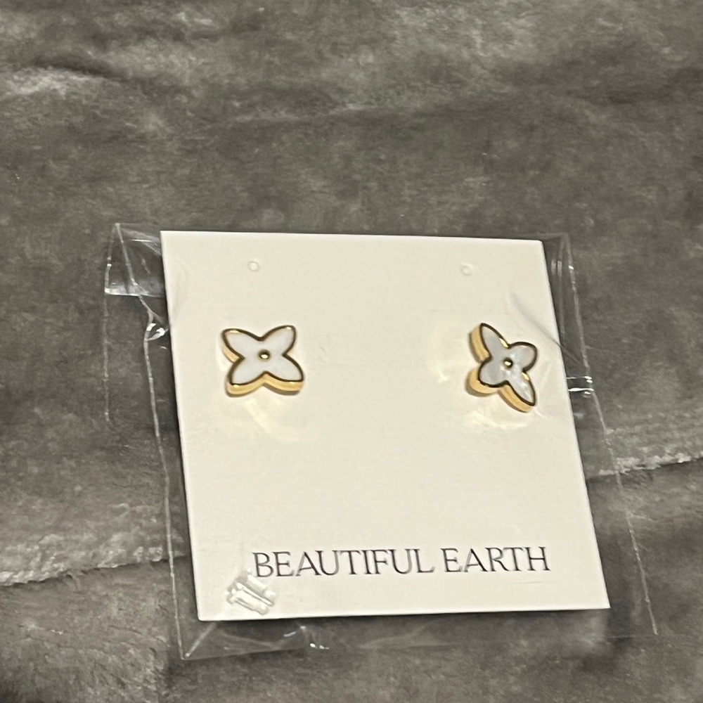 Gold and White Flower Earrings